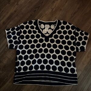 CAbi Navy and White Polka Dot V-Neck sweater